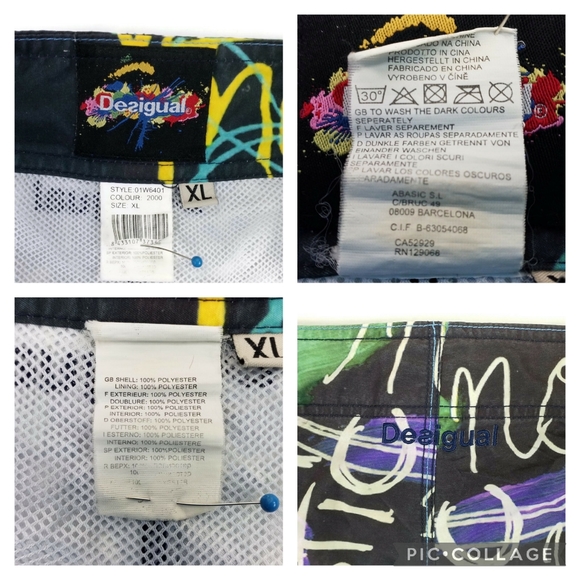 VTG Desigual Multicolor Graffiti Print Mesh Lined Long Length Swim Trunk Mens XL - Picture 10 of 16